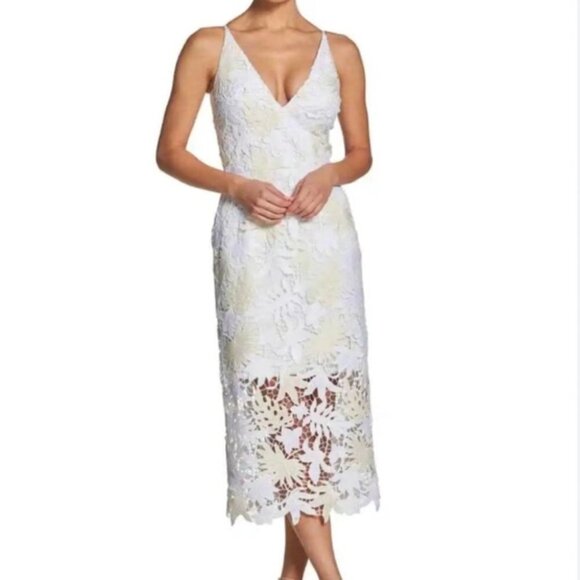 Dress the Population Dresses & Skirts - DRESS The Population Aurora Dress White/Cream Lace Midi Dress Size Large NWOT